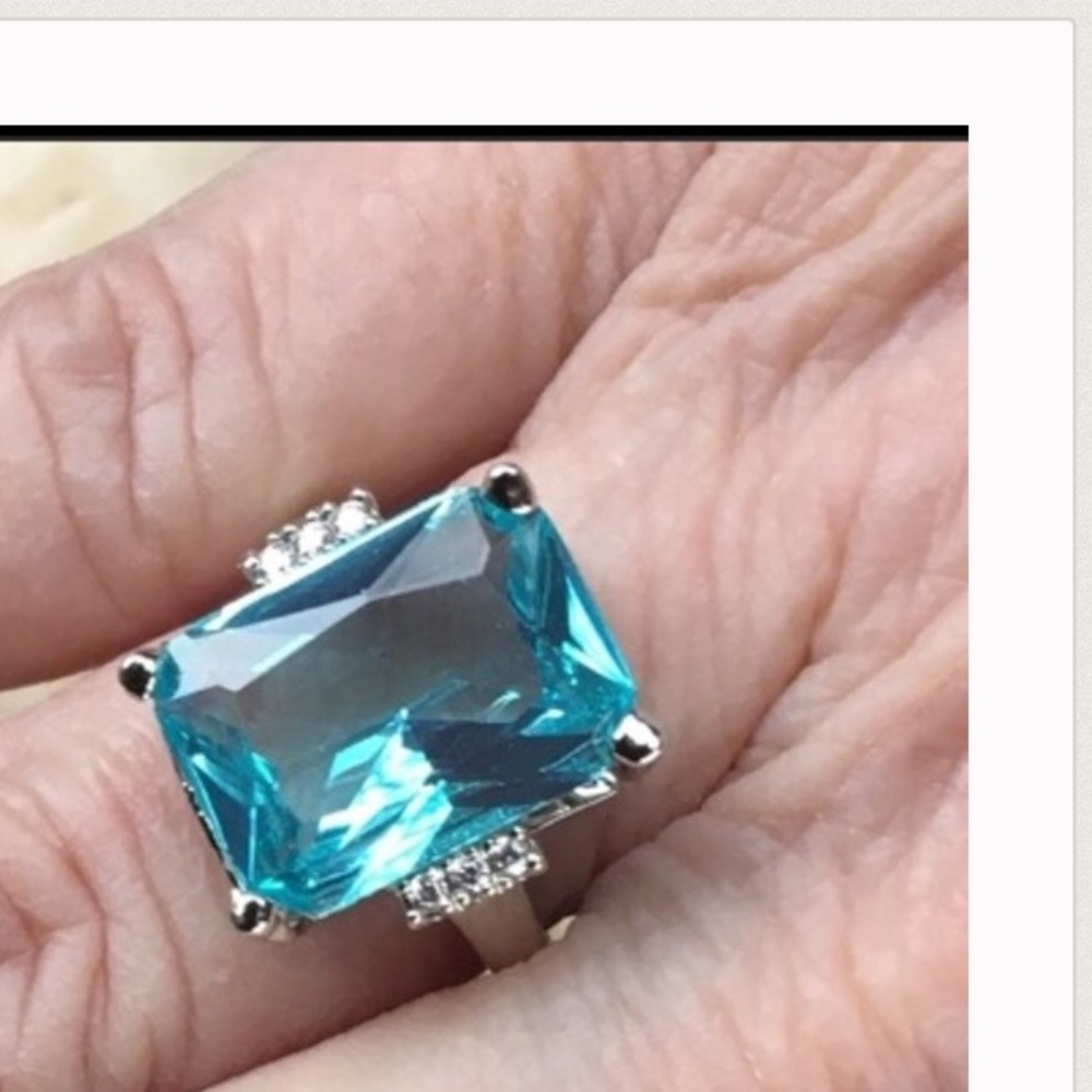 Huge Aquamarine Diamond 925 Silver Ring - Picture 2 of 8